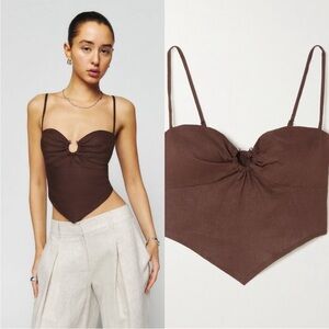 Reformation Sansa Linen Top – Café Brown – Size 12